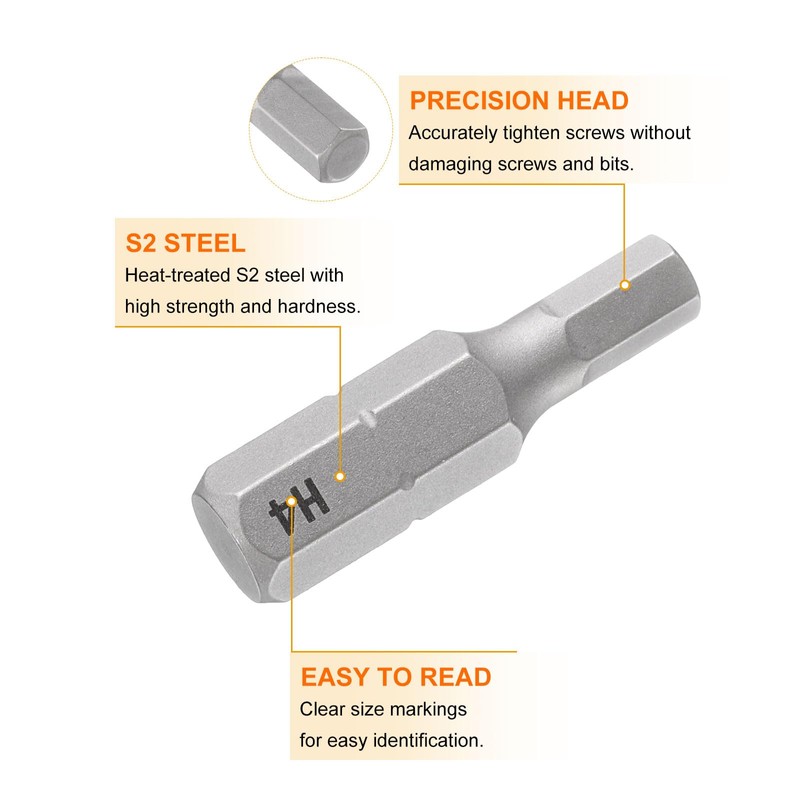 sourcing map 2pcs H4.0 Hex Screwdriver Bit 1/4" Hex Shank