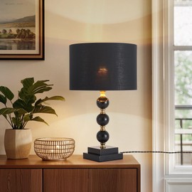 Fetason 20" Modern Black Table Lamp for Living Room Decorative Nightstand Bedside Table Lamp for Bedroom, Farmhouse Vintage Desk Lamp for Home Office with Fabric Shade Gold Liner LED Bulb