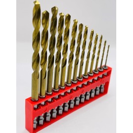 hep® 13pc Titanium Coated Hss Drill Bit High Speed Twist Steel drill Bit 1/4" Hex With Holder For wood, metal, aluminium