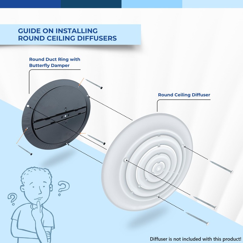 Handua 12" [Neck Size] Steel Butterfly Damper for Round Ceiling