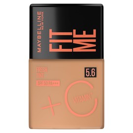 Maybelline Base de maquillaje Fit Me Fresh Tint 5.6, 30 ml, larga duracin, alta cobertura, para todo tipo de piel, frmula con Vitamina C y protector  