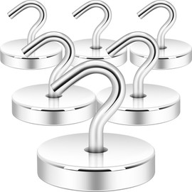 Neosmuk 120lb+ Extra Strong Magnet with Hook for Fridge,Heavy Duty Cruise Hook for Ceiling,Small Magnetic Holder for Van, Tool(Silver, Pack of 6)