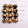 GEM-inside Natural 14mm Black Agate Beads Carved Golden Phoenix Unisex