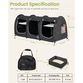 Portable Three Compartment Show House Cat Cage Condo - Easy to Fold & Carry Kennel - Comfy Puppy Home & Dog Travel Crate with Portable Carry Bag,2 Hammocks,3 Mats and Collapsible Litter Boxs