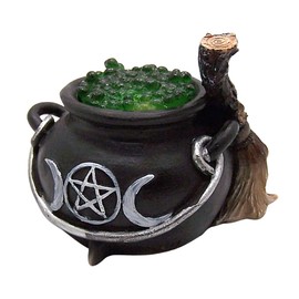 Pacific Giftware LED Light Up Cauldron with Broom, Gothic Collectible Polyresin Home Decor, 3.47 Inches x 3.22 Inches x 3 Inches