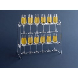 SOVQUEST Acrylic Stemware Rack, 2 Tier 12 Slot Trapezoid Champagne Wine Glass Holder, Modern Durable Countertop Bar Storage Organizer