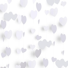 52 Ft Love Heart Garland Hanging Streamers, White Party Hanging Decorations for Wedding Engagement Birthday Bridal Shower Anniversary Valentine's Day Decorations