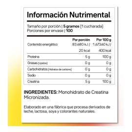 Creatina Monohidratada Y Micronizada Primetech, 100 Servicios De 5 Gr, En Polvo Y De Alta Pureza Sin Sabor O Aditivos Para Mayor Fuerza Y Resistencia