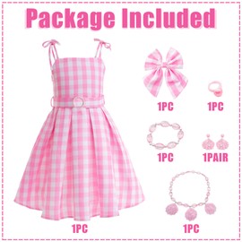 Metaparty Girls Princess Dress Up,Pink Plaid Dress Pink Costume，Princess Fancy Dress,Pink Plaid Princess Dress，World Book Day Costumes for Girls (110)