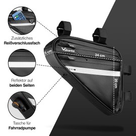 Valkental - Waterproof Frame Bag with Lots of Space - 1.5 L Volume - Bicycle Bag with Reflectors and Practical Compartments
