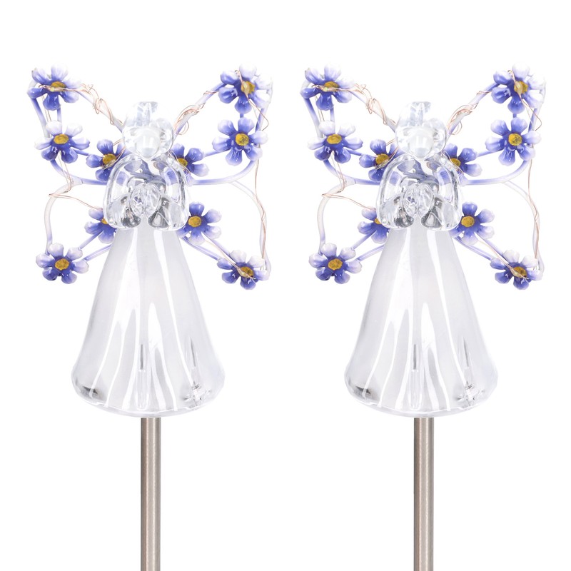 2 Pack LED Solar Angel Lights Solar Powered White Light