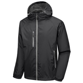 Little Donkey Andy Men’s Lightweight Windbreaker Jacket Breathable Windproof Hooded Wind Coat Hiking Running Golf Outdoor Travel Black XXL