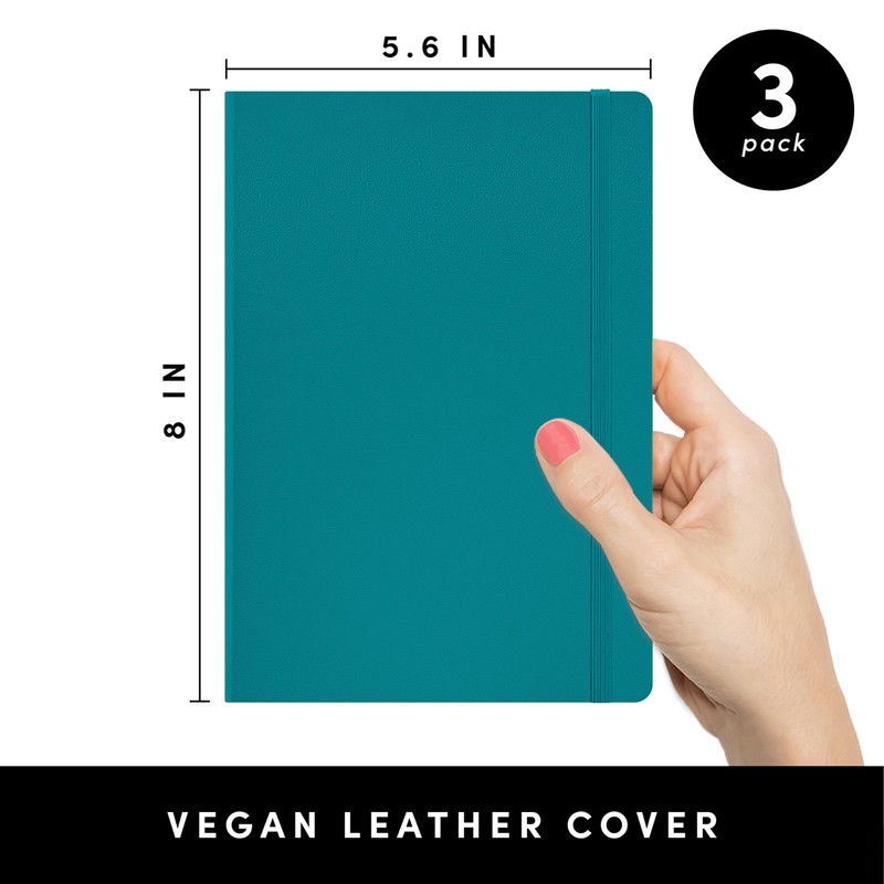 PAPERAGE Lined Journal Notebook, 3 Pack, (Turquoise), 160 Pages, Medium