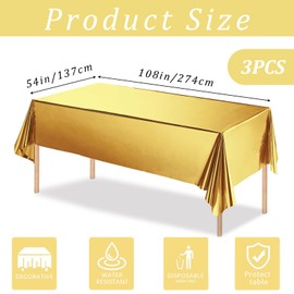 3Pcs Metallic Gold Foil Table Cloth,54x108 Inch Rectangle Party Table Cover Tablecloth Golden Tableware Gold Table Decoration for Christmas,Wedding,Birthday,Valentine's Day,New Year Party Supplies