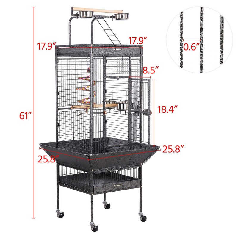 Yaheetech 61.5-inch Wrought Iron Rolling Large Parrot Bird Cage for