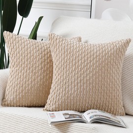 Madizz Pack of 2 Boho Corduroy Cushion Covers 22x22 inch, 55x55 cm, Beige Soft Decorative Throw Pillow Covers for Bedroom Sofa Pillow Shell