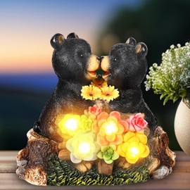 Solar Bears Garden Decor, Resin Solar Garden Statues, Black Bear Figure, Waterproof Traffic for Yard, Patio, Lawm Balcony, Funny Housewarming, Birthday, Gardening Gifts for Women, Mothers