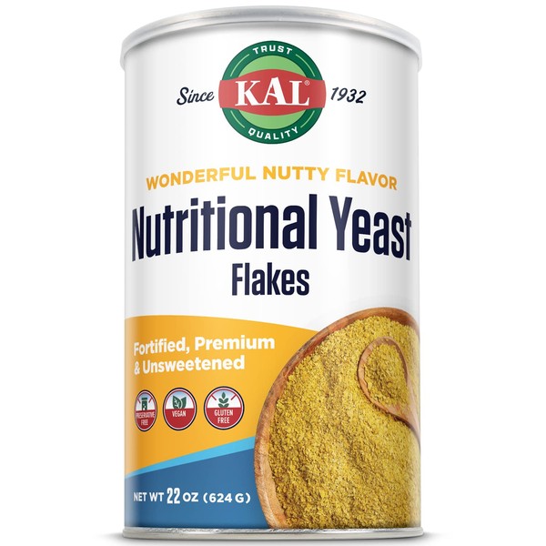 KAL Nutritional Yeast Flakes | Vitamin B12, Vegan, Non-GMO, Gluten Free | Unsweetened, Great Flavor, No Bitter Aftertaste | Great For Cooking | 12 oz (22 oz)