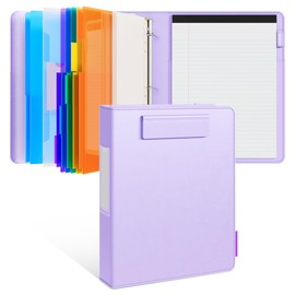JoyCat 3 Ring Binder Clipboard with Storage,12.4"x10.2"Magnetic Clipboard Folder with 5 Expandable Folders,Refillable Lined Notepad (11" x 8.5"),Ideal for School Office Nursing(Purple)