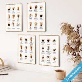 mojoliving Poster Coffee Pictures Coffee Picture Wall Pictures for the Kitchen Poster Aesthetic Decoration Kitchen Pictures Vintage Pictures Living Room Decoration Kitchen (Coffee Guide German, 4 x A4