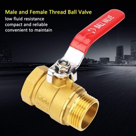 Lever Ball Valves, Akozon Ball Valve Level Handle Brass Pipe Male and Female Thread with Red Lever Handle 1" BSP DN25 Pipe Fitting Coupler Adapter