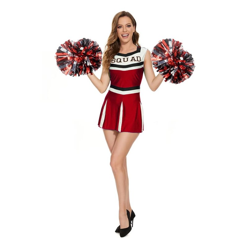 Hooshing 2PCS Red and Black and Silver Pom Poms Cheerleading
