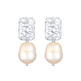 Elli Premium Earrings Baroque Freshwater Pearl Organic 925 Silver, Sterling Silver