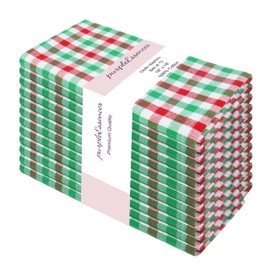 PurpleEssences Mini Gingham Check Dinner Cloth Napkin - Mitered Corners - Set of 12-100% Cotton - Xmas Holiday Festive Celebration Soft Durable Washable - Red Green White