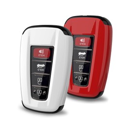 2PCS Key Fob Cover Case Compatible with Toyota RAV4 Camry Highlander Corolla Accessories, Sturdy ABS Key Protector for Toyota Smart Key 4 Button (Red + White)