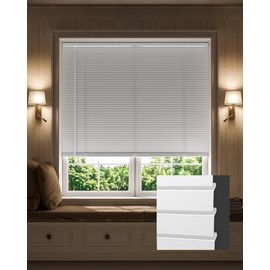 UNISHADES 100% Privacy 1" Aluminum Mini Blinds for Interior Windows, L-Shaped Blades Room Darkening Cordless Horizontal Blinds, for Winodws Size (48" W × 48" H) Color (White)