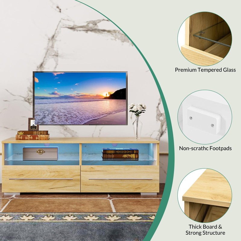 Airdown Wood TV Stand with LED Lights, 39 Inch Modern