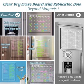 Clear Non-Magnetic Calendar Set for Fridge - Dry Erase Transparent Monthly, Weekly Calendar and List Board - Sticks to Wall, Glass, Door, Any Smooth Surfaces