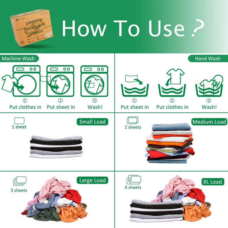 Freelivity Laundry Detergent Sheets, 200 Sheets Fresh Linen Scent -