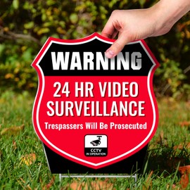 Signs Authority Video Surveillance Signs Outdoor | Coroplast; H-Stake 11"x12" Warning Signs | Security Signs For Yard | Security Camera Sign | No Trespassing Signs Private Property Video Camera Sign