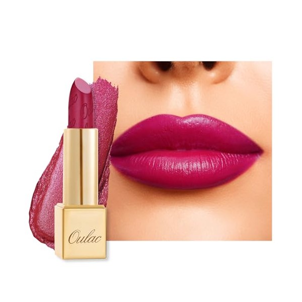 OULAC Lippenstift Metallic Glanz Finish, Magenta-Rosa Langanhaltender Glitzer Lippenstifte, Feuchtigkeit