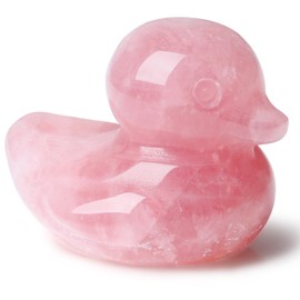 DUQGUHO Duck Figurine Statue Funny Deocr Gifts Rose Quartz Crystals Stones Lucky Duck Collectible for Mom Gifts Home Desk Office Deocration 1PC
