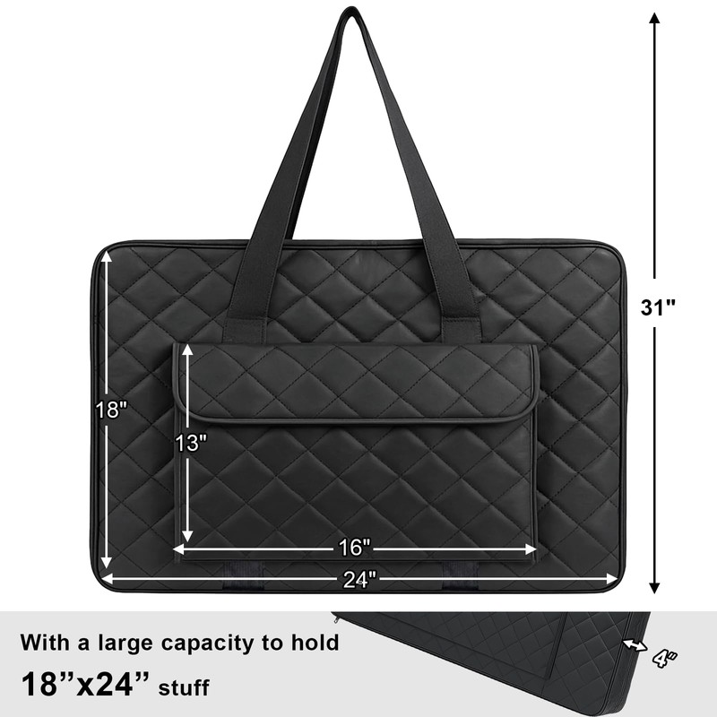 JJRING 18x24 Quilting Portfolio Bag, Lightweight Black Art Canvas Portfolio