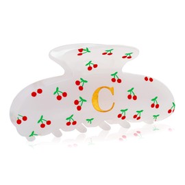 Fohufo Teen Girl Gifts Trendy Stuff - Girls Fashion Initial Cherry Hair Clips, Claw Clips Durable Hair Clip Cherry Print Hair Accessories, Bridesmaid Birthday Gifts for Women Girls, Letter C