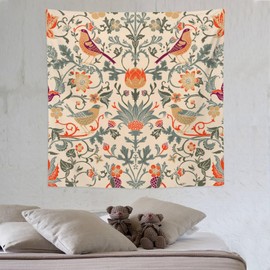 ZhiRain - Tapiz clásico para colgar en la pared William Morris Art Retro Bird Flower Nature Floral Pattern Tapices decoración del hogar para sala de estar, recámara, departamento, recámara de granja,