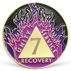 Purple Flames Sobriety Coin 7 Year AA Chip Recovery Medallion for AA NA 12 Step Clean & Sober Gifts for Men Women Alcoholics Anonymous Gifts Celebrating Addiction Recovery