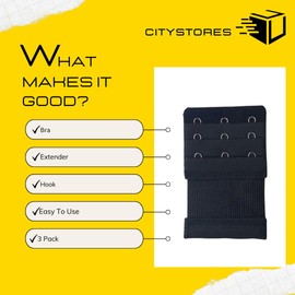 citystores® 3 Pack Black 3-Hook Bra Extender Adjustable Bra Strap Extension for Maternity, Weight Fluctuation & Everyday Comfort