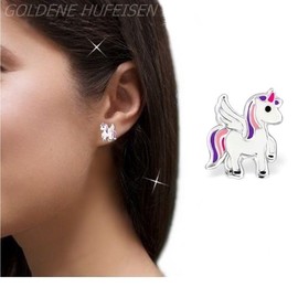 Goldene Hufeisen Mini Small Unicorn Children's Jewellery Set 925 Sterling Silver Girls Necklace Earrings Horses Pegasus, Sterling Silver Sterling Silver enamel, Not applicable