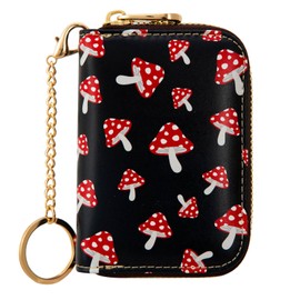 ANNAMISSI Womens Leather Wallet RFID Blocking Credit Card Holder Zipper Card Case for Ladies Girls, Mushrooms, Pattern