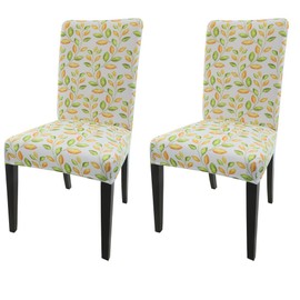 Autumn Floral Dining Chair Covers 2 Packs Fitted Dining Room Chairs Slipcover No Slip Stretchy Spandex Fabric with Elastic Decor Universal Size Green and Gold Leaf