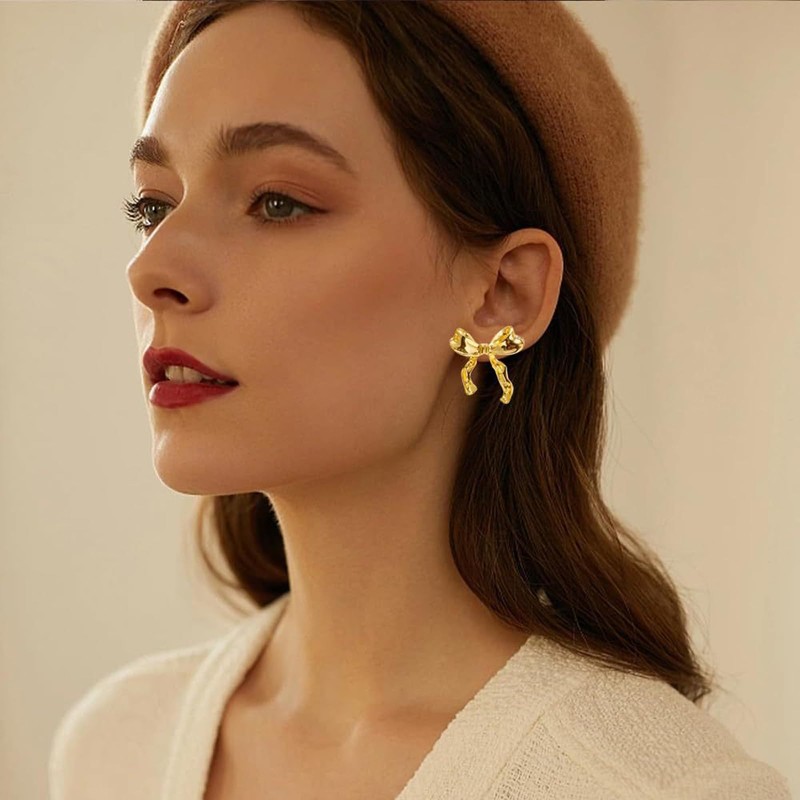 Silver Gold Bow Earrings for Women Cute Bowknot Stud Earrings