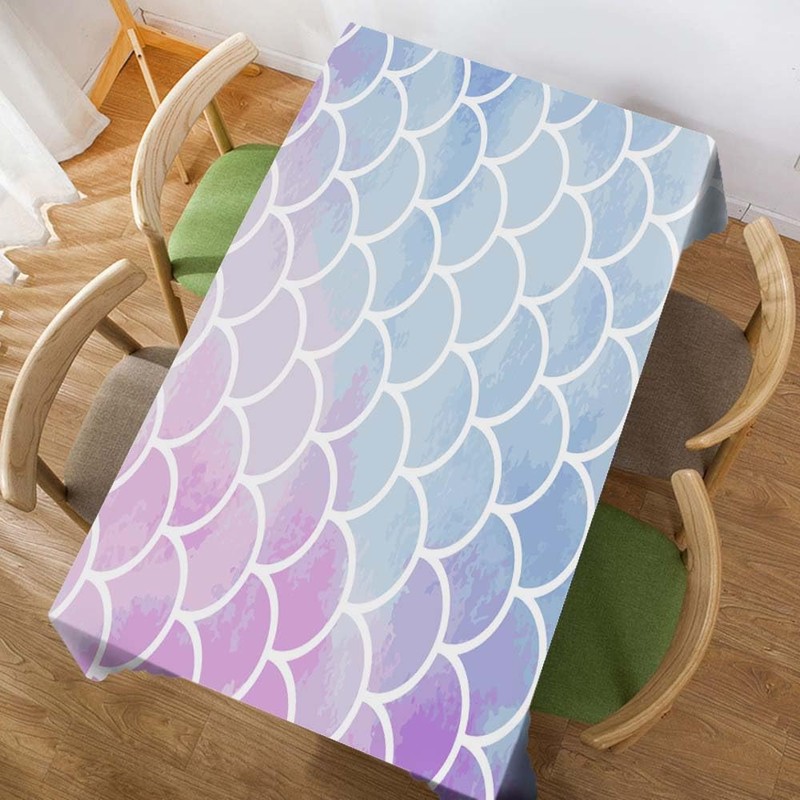 Walmsco Tablecloth Pink Purple Blue Mermaid Scale Pattern Decor For