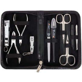 3 Swords Germany - brand quality 10 piece manicure pedicure grooming kit set for professional finger & toe nail care scissors clipper genuine leather case black in gift box, Made by 3 Swords