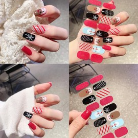 4sheets Christmas Nail Stickers for Nail Art Winter Snowman Gel Nail Stickers Self Adhesive Snowflake Gel Nail Strips Line Christmas Tree Elk Santa Claus Nail Wraps for Women Girl Holiday Nail Decor