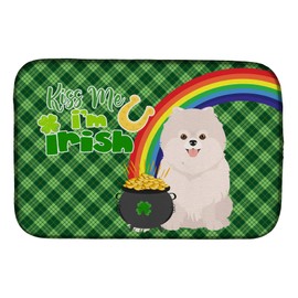 Caroline's Treasures WDK4877DDM White Pomeranian St. Patrick's Day Dish Drying Mat Absorbent Dish Drying Mat Pad for Kitchen Counter Dish Drainer Mat for Countertop, 14 x 21", Multicolor