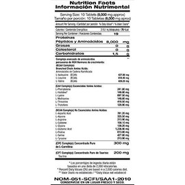 L AMINO 8,000: Tableta masticable de aminoácidos libres hidrolizados, taurina, L-carnitina, L-glutamina.